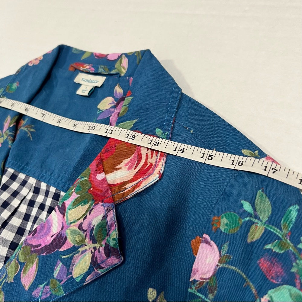 🌻NWOT sundance royal botanical topper linen blend floral trench coat in blue - Picture 8 of 13